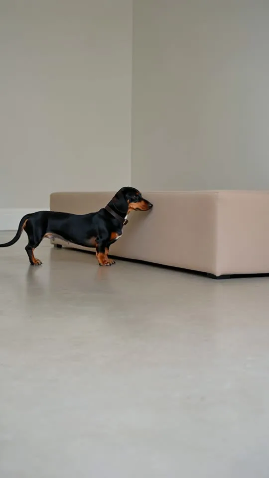 Brutus, the approved black-and-tan Dachshund character, in his published adventure: Brutus will take it from here.
